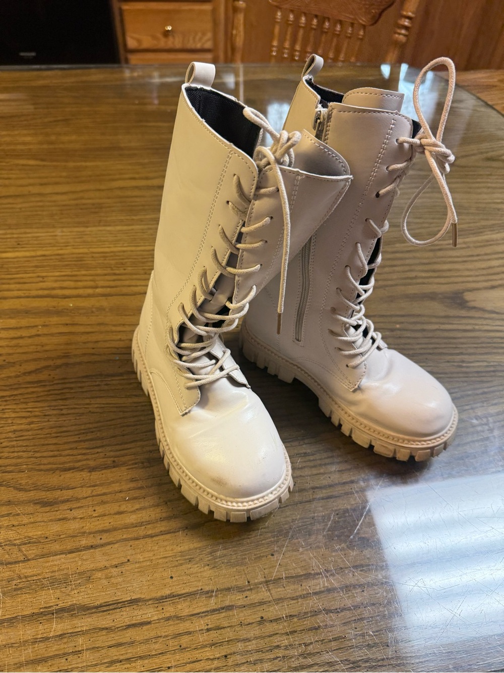 Lace-Up Combat Boots for Women - Cream